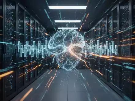 Abstrakte Darstellung eines digitalen Sicherheitsbruchs in einem Serverraum mit leuchtenden Netzwerkgrafiken. - Foto: über boerse-global.de