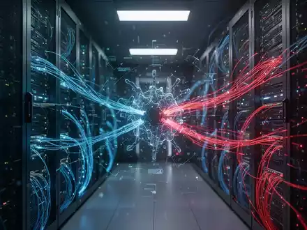 Digitale Visualisierung von Cyber-Sicherheitsbedrohungen durch künstliche Intelligenz in einem Serverraum. - Foto: über boerse-global.de