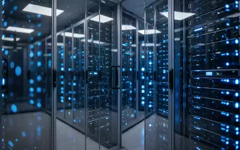 Moderner Serverraum mit blauen LED-Leuchten für Unternehmens-Cybersicherheit und Dateninfrastruktur. - Foto: über boerse-global.de