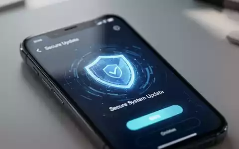 Nahaufnahme eines Smartphone-Bildschirms mit sicherem Systemupdate-Interface und digitalem Schildsymbol. - Foto: über boerse-global.de