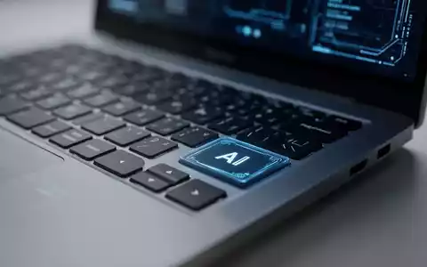 Nahaufnahme einer modernen Laptop-Tastatur mit Fokus auf eine dedizierte KI-Taste in einer professionellen Büroumgebung. - Foto: über boerse-global.de