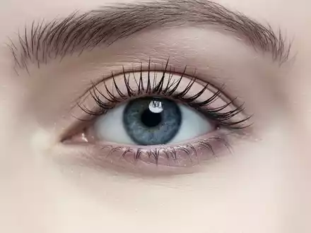 Nahaufnahme eines menschlichen Auges mit langen Wimpern in einer klinischen, professionellen Ästhetik. - Foto: über boerse-global.de