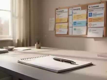 Ein minimalistischer Schreibtisch mit einem Kanban-Board an der Wand, das die Organisation von Aufgaben visualisiert. - Foto: über boerse-global.de