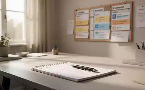 Ein minimalistischer Schreibtisch mit einem Kanban-Board an der Wand, das die Organisation von Aufgaben visualisiert. - Foto: über boerse-global.de