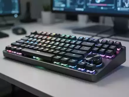 Eine kompakte, mechanische Makro-Tastatur mit RGB-Tasten und Drehregler auf einem modernen Schreibtisch. - Foto: über boerse-global.de