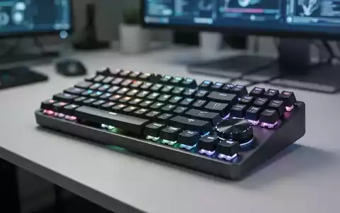 Eine kompakte, mechanische Makro-Tastatur mit RGB-Tasten und Drehregler auf einem modernen Schreibtisch. - Foto: über boerse-global.de