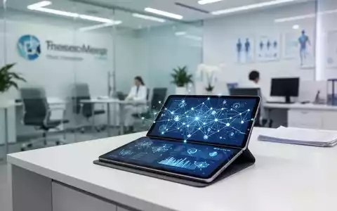 Digitales Tablet mit Gesundheitsnetzwerkdaten in einem professionellen, modernen Arztpraxis-Umfeld. - Foto: über boerse-global.de