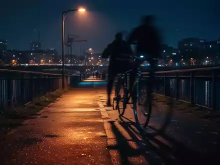 Nächtlicher Uferweg mit Fahrrad und atmosphärischer Beleuchtung als Symbol für Kriminalität im öffentlichen Raum. - Foto: über boerse-global.de