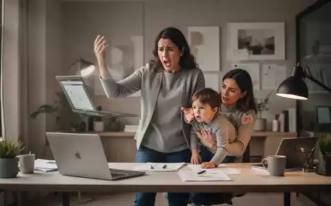 Ein gestresster Elternteil versucht Arbeit am Laptop mit Kinderbetreuung zu Hause zu vereinbaren. - Foto: über boerse-global.de