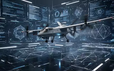 High-tech militärische Drohne vor einem digitalen Interface mit Datenströmen als Symbol für den Rüstungsauftrag. - Foto: über boerse-global.de