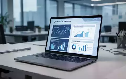 Moderner Büroarbeitsplatz mit einem Laptop, auf dem digitale Unterweisungsdokumente für den Arbeitsschutz zu sehen sind. - Foto: über boerse-global.de