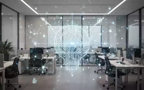 Ein modernes Büro mit digitalem KI-Netzwerk-Overlay, das Transparenz und technologische Regulierung symbolisiert. - Foto: über boerse-global.de