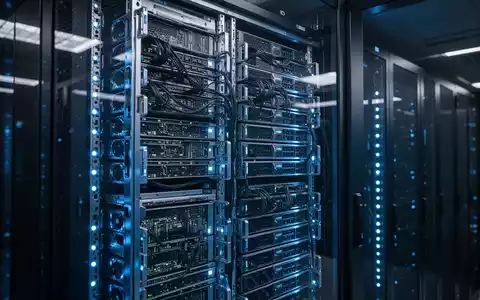 Hochwertiger Server-Rack mit blauen LEDs für KI-Infrastruktur und GPU-Computing. - Foto: über boerse-global.de