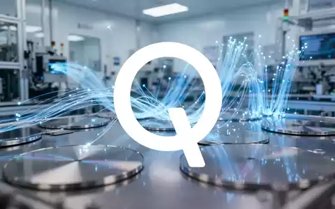 Abstrakte Darstellung einer modernen Halbleiterfertigung mit leuchtenden Lichtspuren in einer High-Tech-Umgebung. - Foto: über boerse-global.de