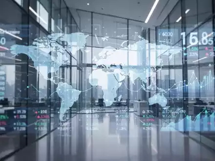 Modernes Finanzbüro-Interieur mit digitalem Dashboard für globale Fintech- und Zahlungsökosysteme. - Foto: über boerse-global.de