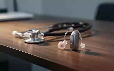 Modernes Hörgerät auf einem Holztisch in einer medizinischen Umgebung, symbolisiert die Hörgesundheitsbranche. - Foto: über boerse-global.de