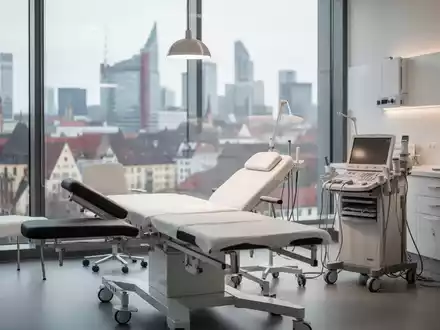 Moderner Behandlungsraum in einer orthopädischen Klinik mit medizinischen Geräten vor einem hellen, professionellen Hintergrund. - Foto: über boerse-global.de