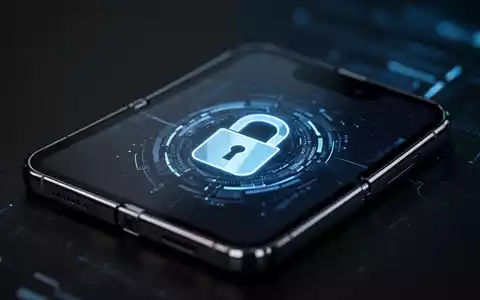 Nahaufnahme eines modernen faltbaren Smartphones mit einem digitalen Sicherheitssymbol auf dem Sperrbildschirm. - Foto: über boerse-global.de