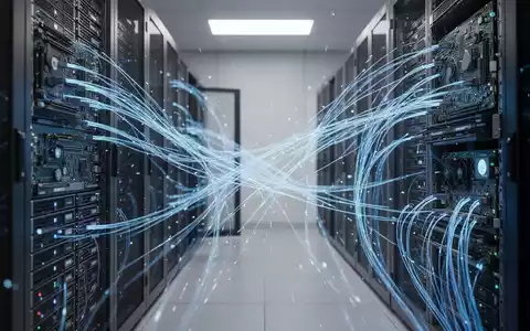 Ein moderner Serverraum mit leuchtenden Glasfaserkabeln und technischer Hardware, der die Welt der KI-Infrastruktur darstellt. - Foto: über boerse-global.de