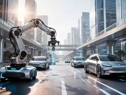 Futuristische Smart City mit Robotik-Integration und autonomen Fahrzeugen von Hyundai unter Tageslicht. - Foto: über boerse-global.de