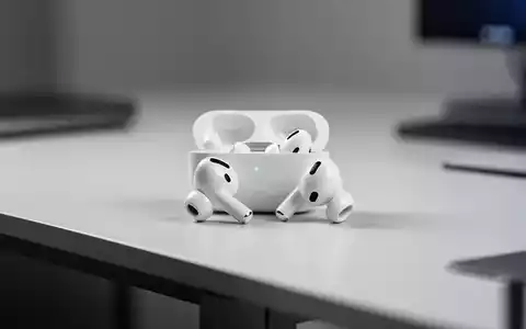 Weißes Apple AirPods Pro 2. Generation Nahaufnahme auf minimalistischem Schreibtisch. - Foto: über boerse-global.de
