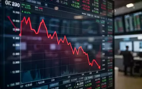 Ein fallender Aktienkurs-Graph auf einem digitalen Finanzmonitor in einer Börsenumgebung. - Foto: über boerse-global.de