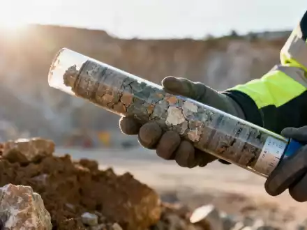 Geologe untersucht eine Gesteinsprobe in einem modernen Mineralien-Explorationsgebiet. - Foto: über boerse-global.de
