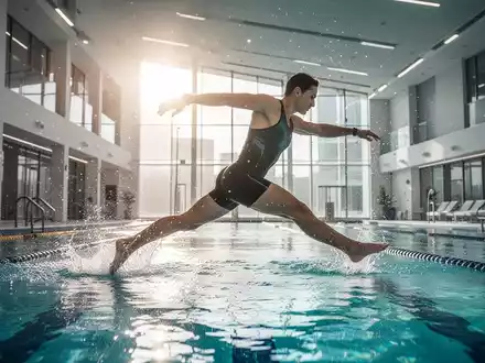 Eine sportliche Person trainiert dynamisch in einem hellen Schwimmbecken für ein effektives Ganzkörpertraining. - Foto: über boerse-global.de