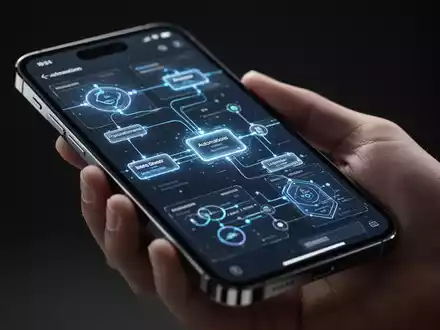 Modernes iPhone mit einer komplexen Benutzeroberfläche zur Automatisierung von Arbeitsabläufen und KI-Datenströmen. - Foto: über boerse-global.de