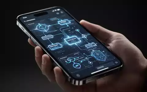 Modernes iPhone mit einer komplexen Benutzeroberfläche zur Automatisierung von Arbeitsabläufen und KI-Datenströmen. - Foto: über boerse-global.de