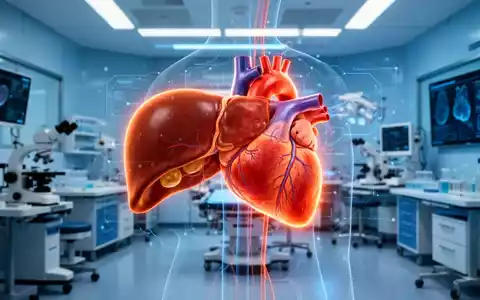 Abstrakte medizinische Darstellung der Verbindung zwischen Leber und Herz in einem klinischen Forschungsumfeld. - Foto: über boerse-global.de