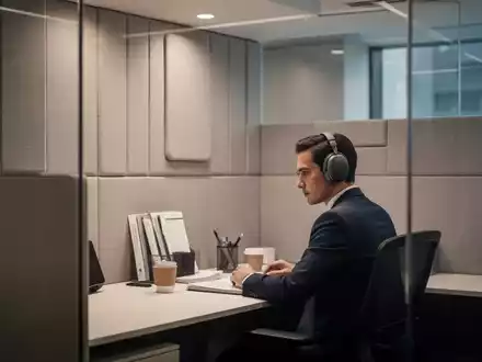 Ein moderner, ruhiger Arbeitsplatz in einem Büro mit einer Person, die Kopfhörer trägt, um sich zu konzentrieren. - Foto: über boerse-global.de