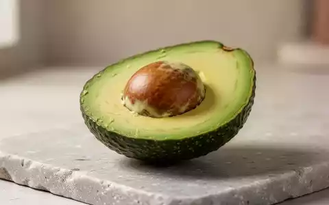 Eine aufgeschnittene, frische Avocado auf einer minimalistischen Steinoberfläche bei weichem, natürlichem Licht. - Foto: über boerse-global.de