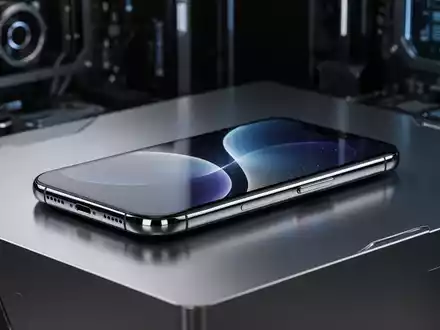 Modernes Smartphone auf einer metallischen Oberfläche, inszeniert in professioneller Studio-Beleuchtung. - Foto: über boerse-global.de
