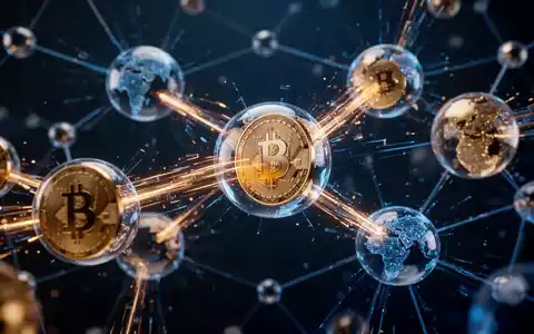 Abstrakte Visualisierung globaler Finanztransaktionen und digitaler Token, die sich über vernetzte Blockchain-Knoten bewegen. - Foto: über boerse-global.de