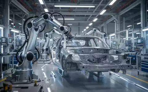 Hochmoderner Roboterarm in einer automatisierten Automobilfertigung mit präziser Lichtsetzung. - Foto: über boerse-global.de