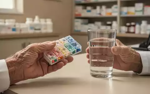 Eine ältere Person hält einen Tablettendosierer und ein Glas Wasser in einer medizinischen Umgebung. - Foto: über boerse-global.de
