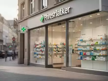 Moderne Apothekenfassade in einer deutschen Großstadt vor unscharfem städtischem Hintergrund. - Foto: über boerse-global.de
