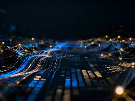 Abstraktes digitales Finanzumfeld mit leuchtenden Datenströmen und vernetzten Knotenpunkten. - Foto: über boerse-global.de