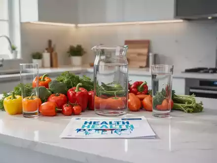 Frisches Gemüse und Wasser als Symbol für gesunde Ernährung und präventive Gesundheitspolitik. - Foto: über boerse-global.de