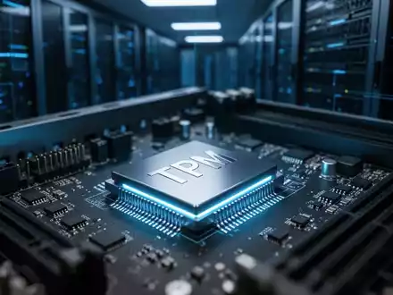 Nahaufnahme eines TPM-Sicherheitschips auf einer Server-Hauptplatine in einem modernen Rechenzentrum. - Foto: über boerse-global.de