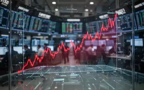 Roter fallender Aktienkurs-Graph auf einer digitalen Anzeige vor einem unscharfen Börsenhintergrund. - Foto: über boerse-global.de