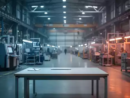 Ein leerer Arbeitsplatz in einer modernen Industriehalle, der die angespannte Lage auf dem deutschen Arbeitsmarkt symbolisiert. - Foto: über boerse-global.de