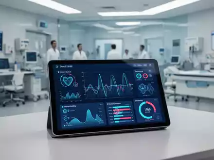 Ein Tablet mit medizinischen Datenvisualisierungen und biometrischen Analysen in einer modernen Klinik. - Foto: über boerse-global.de