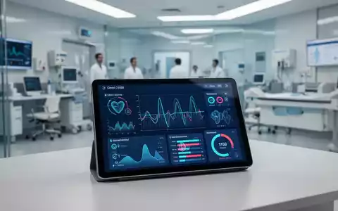 Ein Tablet mit medizinischen Datenvisualisierungen und biometrischen Analysen in einer modernen Klinik. - Foto: über boerse-global.de