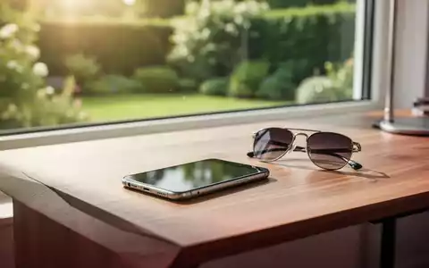 Ein Smartphone und eine Sonnenbrille auf einem Schreibtisch vor einem sonnigen Fenster, symbolisch für die Erreichbarkeit im Urlaub. - Foto: über boerse-global.de