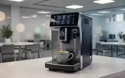 Ein moderner Kaffeevollautomat in einer sauberen Büroumgebung, der frischen Kaffee in eine Tasse füllt. - Foto: über boerse-global.de
