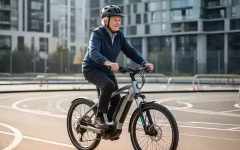 Ein älterer Mensch mit Helm fährt konzentriert auf einem modernen E-Bike während eines Sicherheitstrainings. - Foto: über boerse-global.de