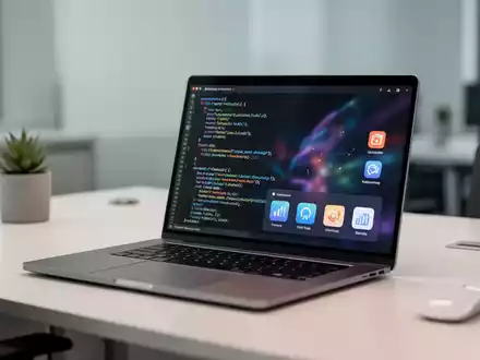 Moderner Büroarbeitsplatz mit Laptop, der Software-Oberflächen zeigt, für Technologie-Updates und Produktivität. - Foto: über boerse-global.de