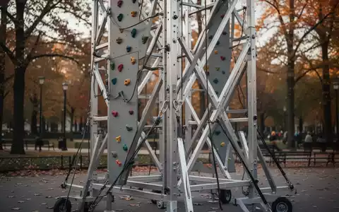 Eine mobile Kletterwand auf einem öffentlichen Platz als Symbol für Sicherheitsfragen bei Sportgeräten. - Foto: über boerse-global.de